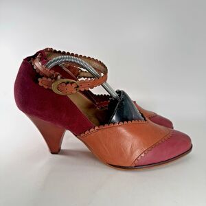 Latigo Harmony Anthropologie Heel Women 9.5M Suede Leather Scalloped Ankle Strap